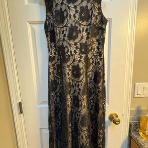 Elegant Black Lace Overlay Evening Dress